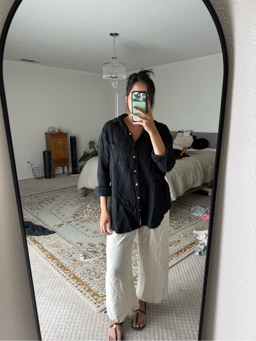 Black Button-Up Crinkled Shirt